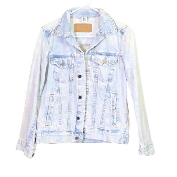 & Denim Jean Jacket distressed destroyed size 6 - Picture 1 of 9